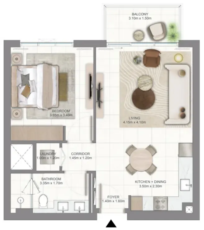 Golf Vale 1 bed floor plan, 993 sqft
