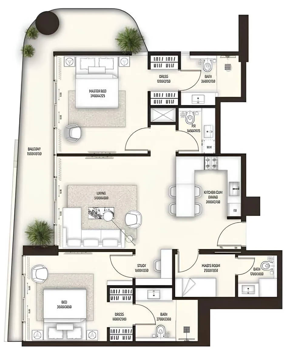 Sonate Residences 2 bed floor plan, 1,397 sqft