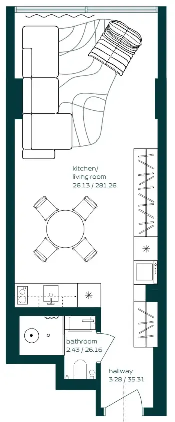 Vibe Studio floor plan, 388 sqft