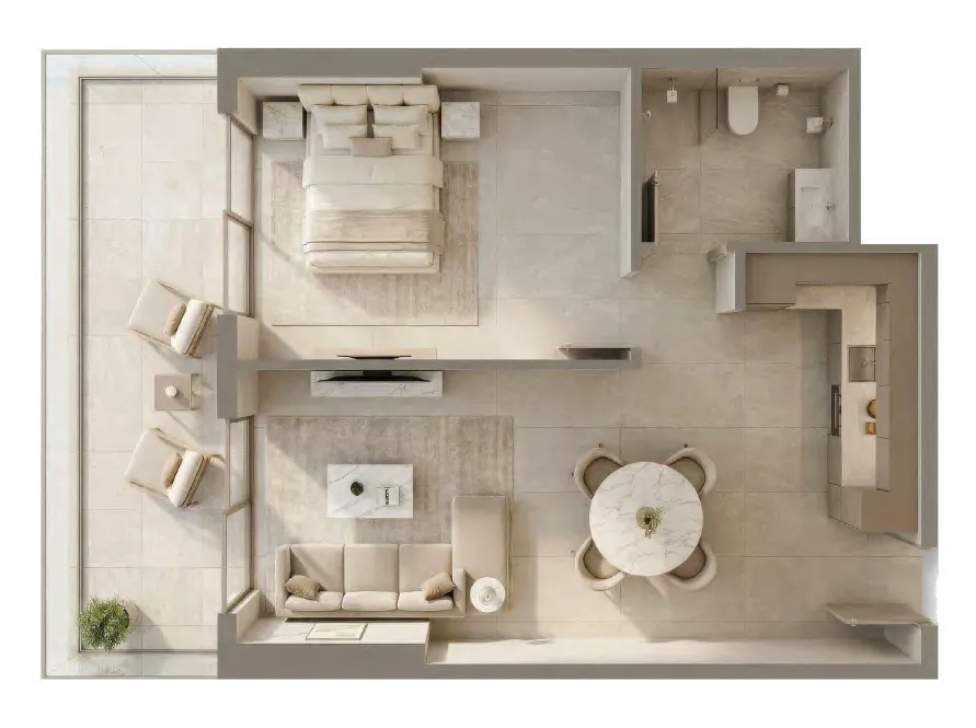 Pearl Beach View 1 bed floor plan, 707 – 807 sqft