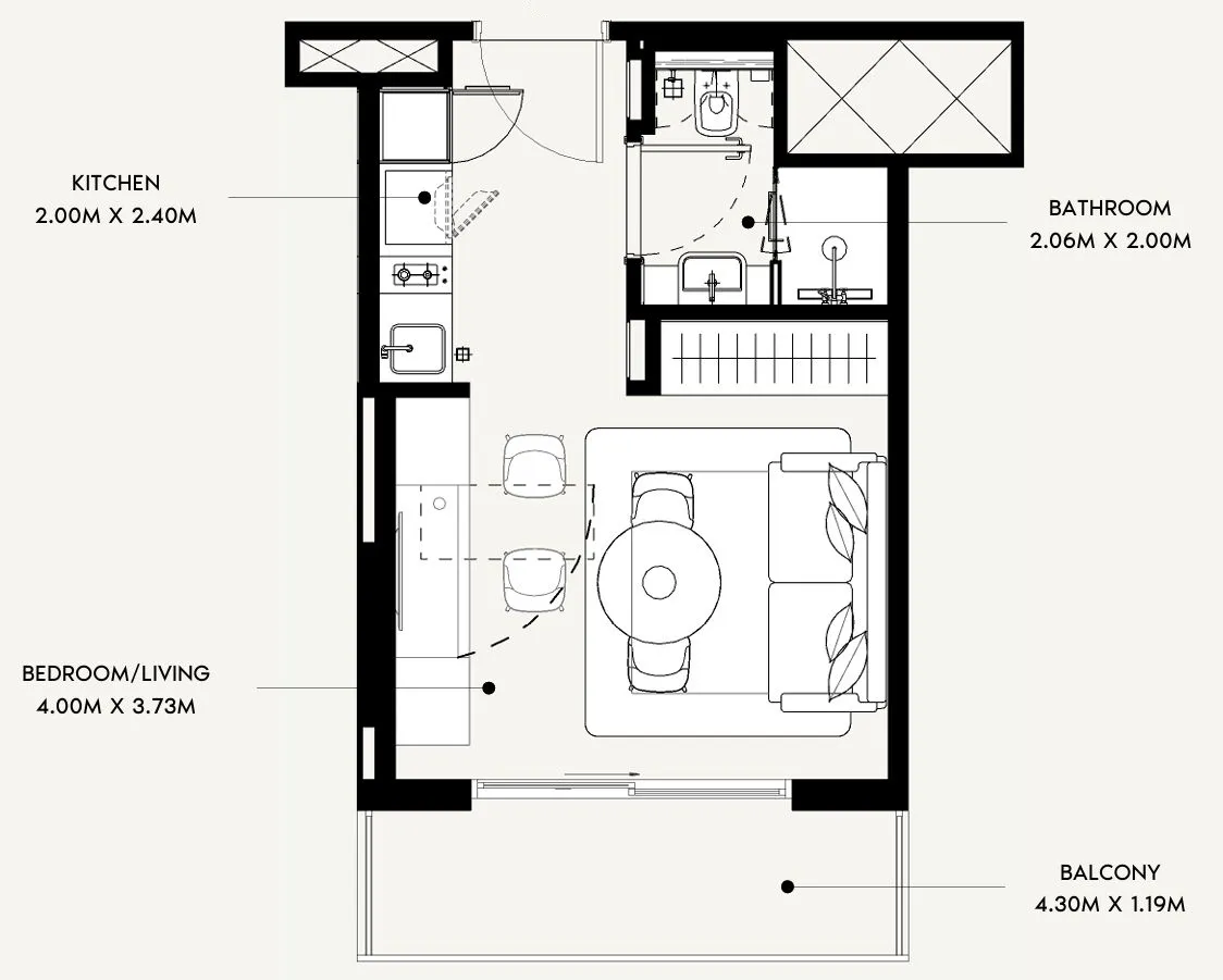 Azizi David Studio floor plan, 336 sqft