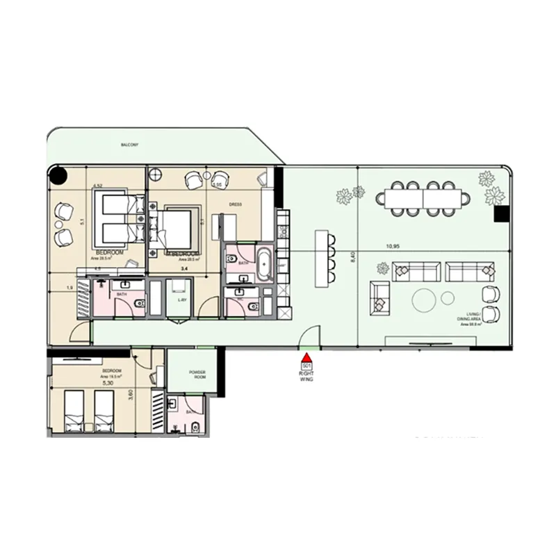 Edgewater Residences 1, 2 and 3 3 bed floor plan, 2,357 – 2,561 sqft