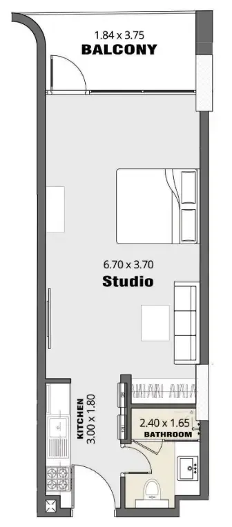 Volna by Kasco Studio floor plan, 418 sqft