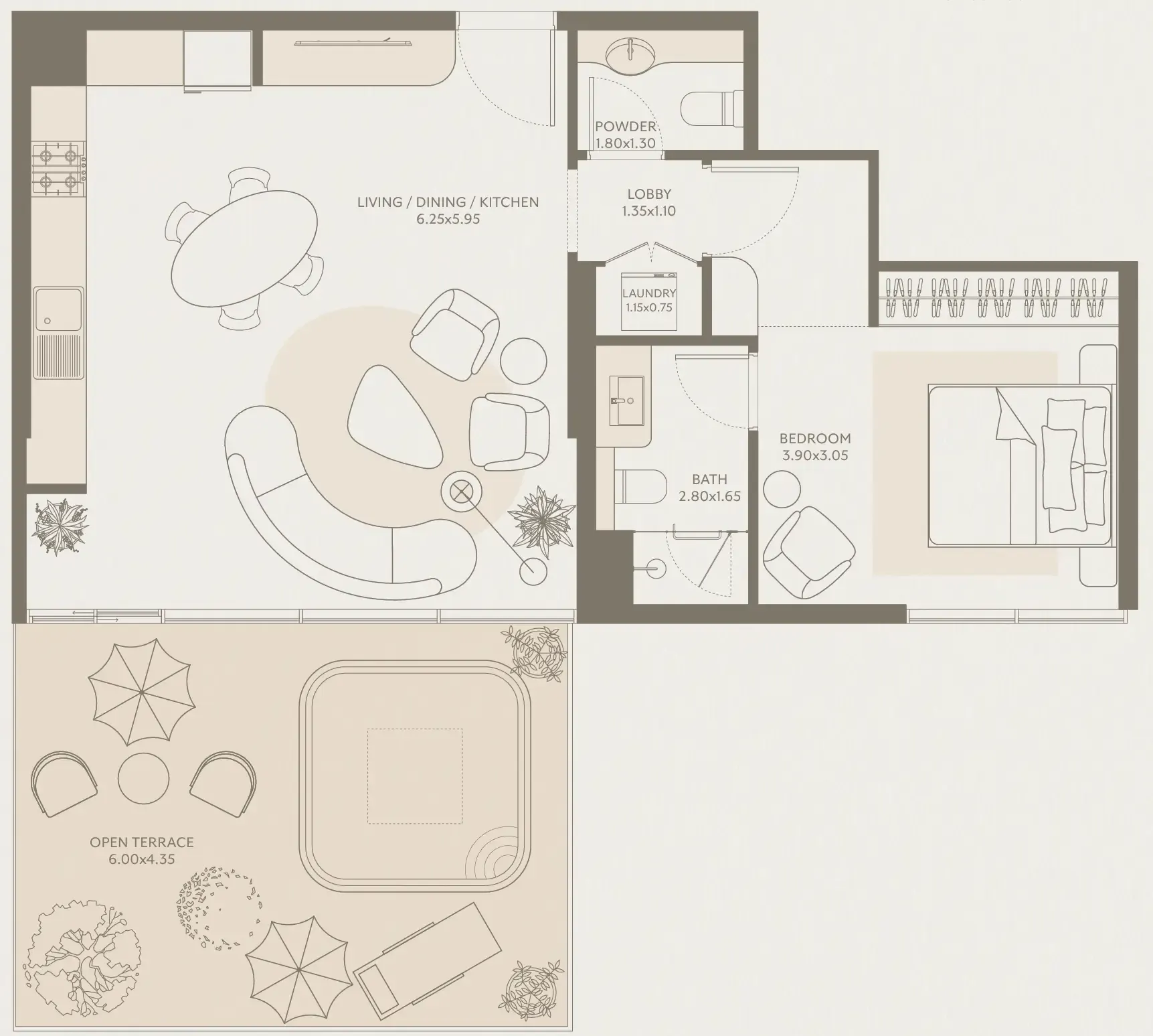 Symphony by Chaimaa 1 bed floor plan, 1,018 sqft