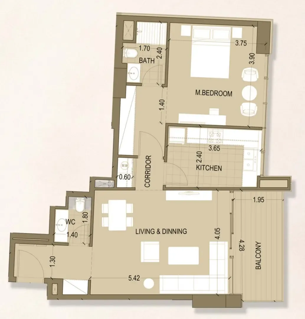 Celia Homes 1 bed floor plan, 827 sqft