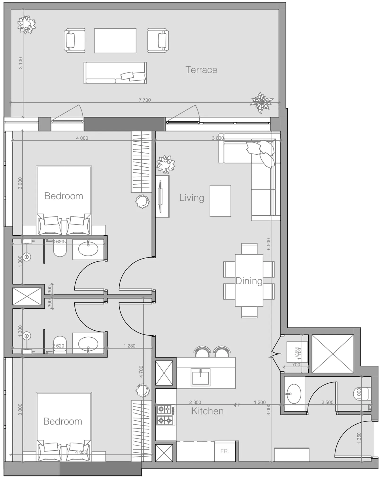 Ozone 1 2 bed floor plan, 1,203 sqft