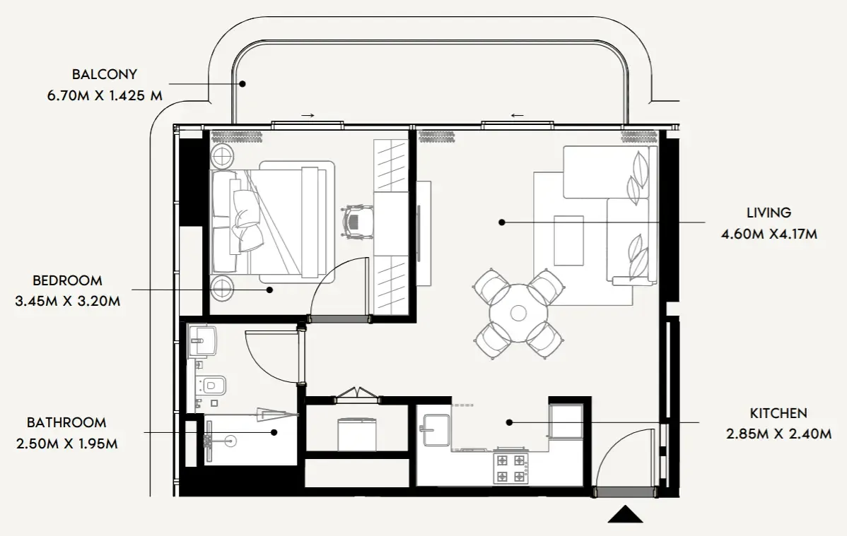 Azizi Wares 1 bed floor plan, 667 sqft