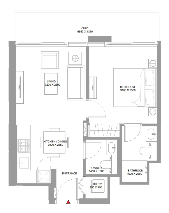 Bayside Marina Residences 1 bed floor plan, 615 sqft