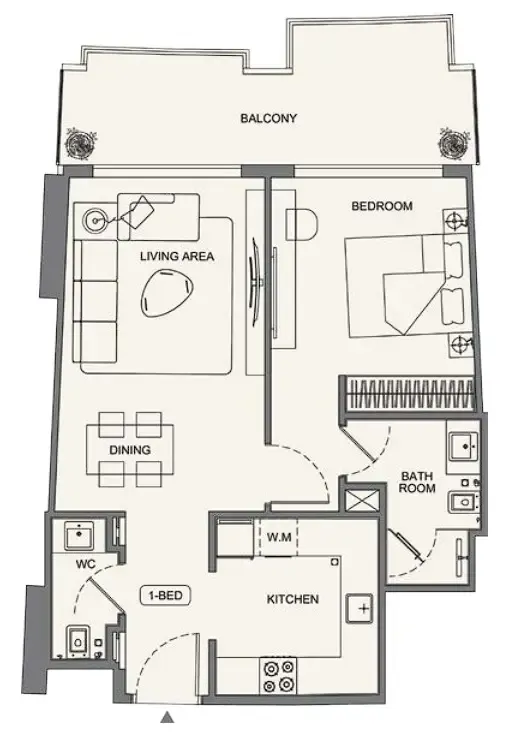 Binghatti Wraith 1 bed floor plan, 755 sqft