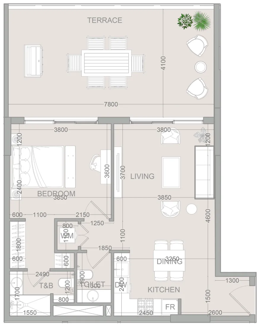 TETR1S Tower 1 bed floor plan, 1,059 sqft