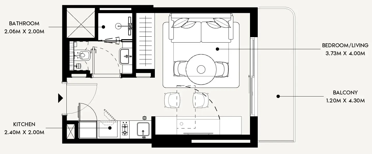 Azizi David Studio floor plan, 336 sqft