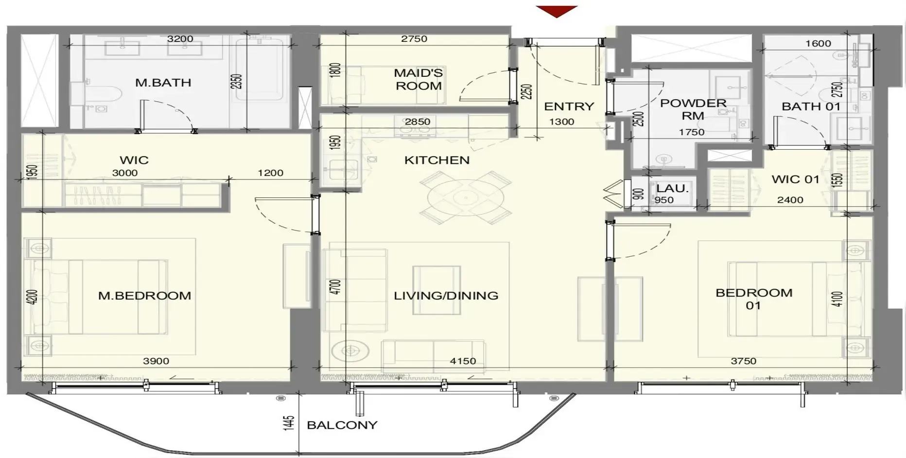 Takaya 2 bed floor plan, 1,258 sqft