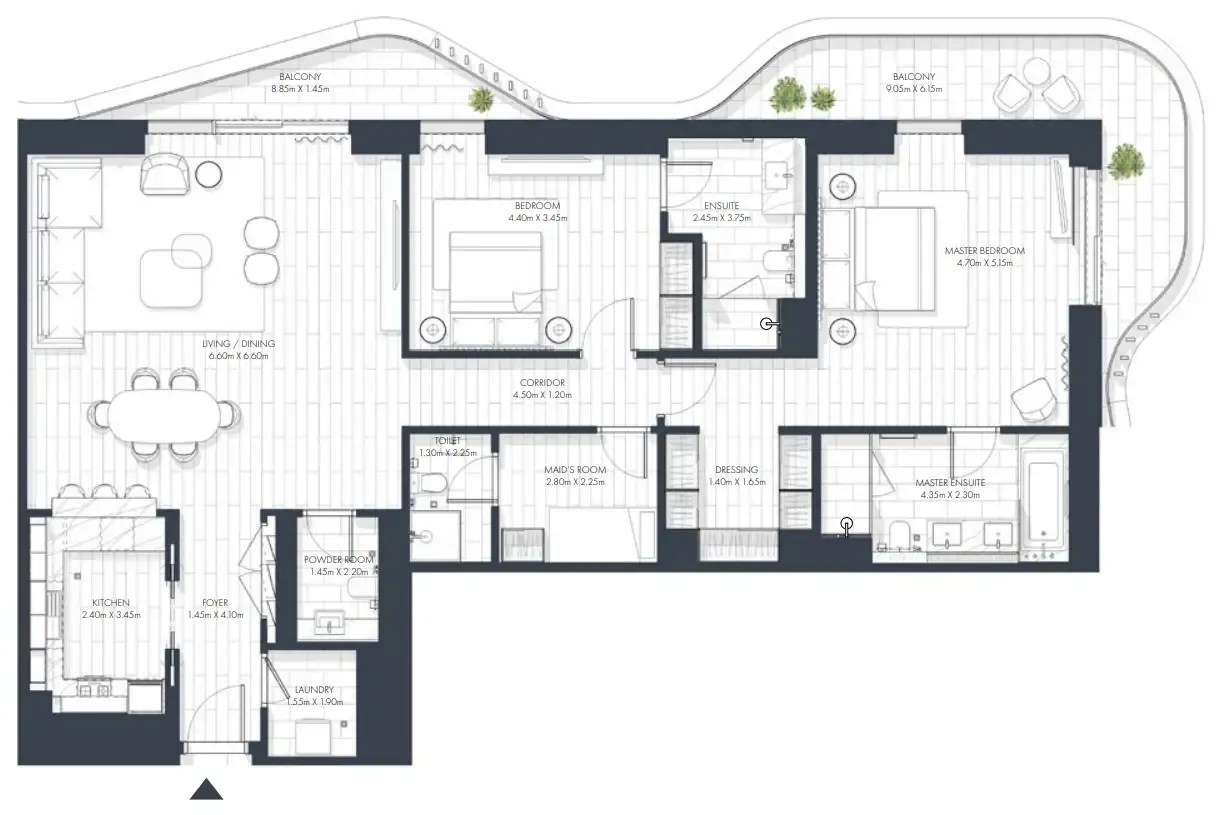 Sunstone 2 bed floor plan, 2,013 sqft