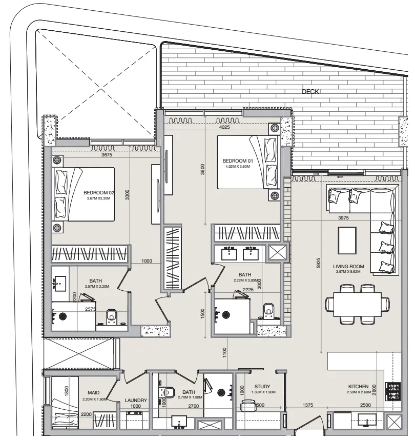 Isolana Residences 2 bed floor plan, 1,542 sqft