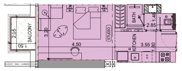 Binghatti Luxuria Studio floor plan, 338 sqft
