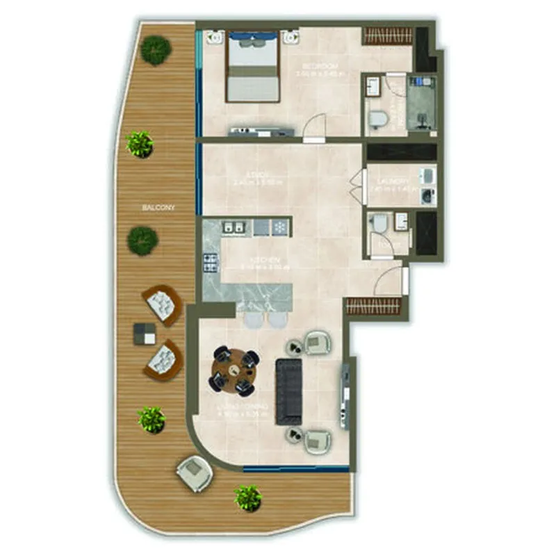Nova Tower 1 bed floor plan, 1,512 sqft