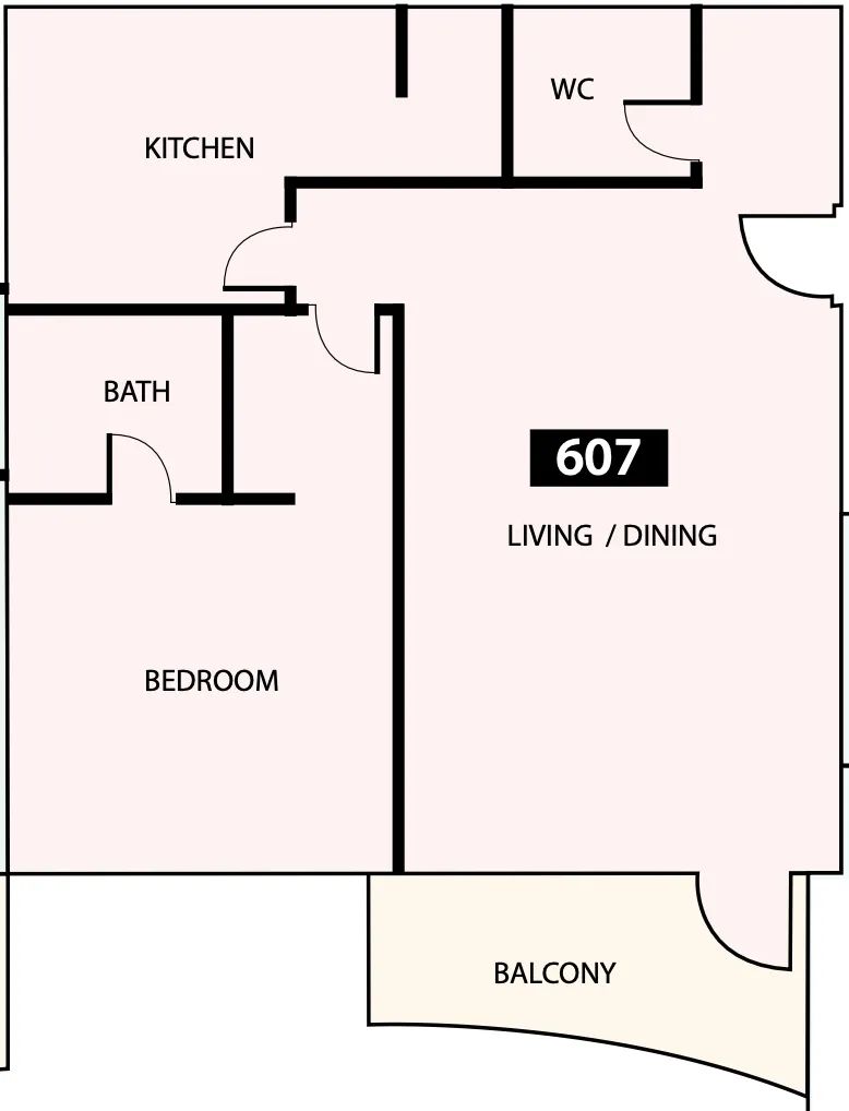 Paradise View 1 1 bed floor plan, 832 sqft