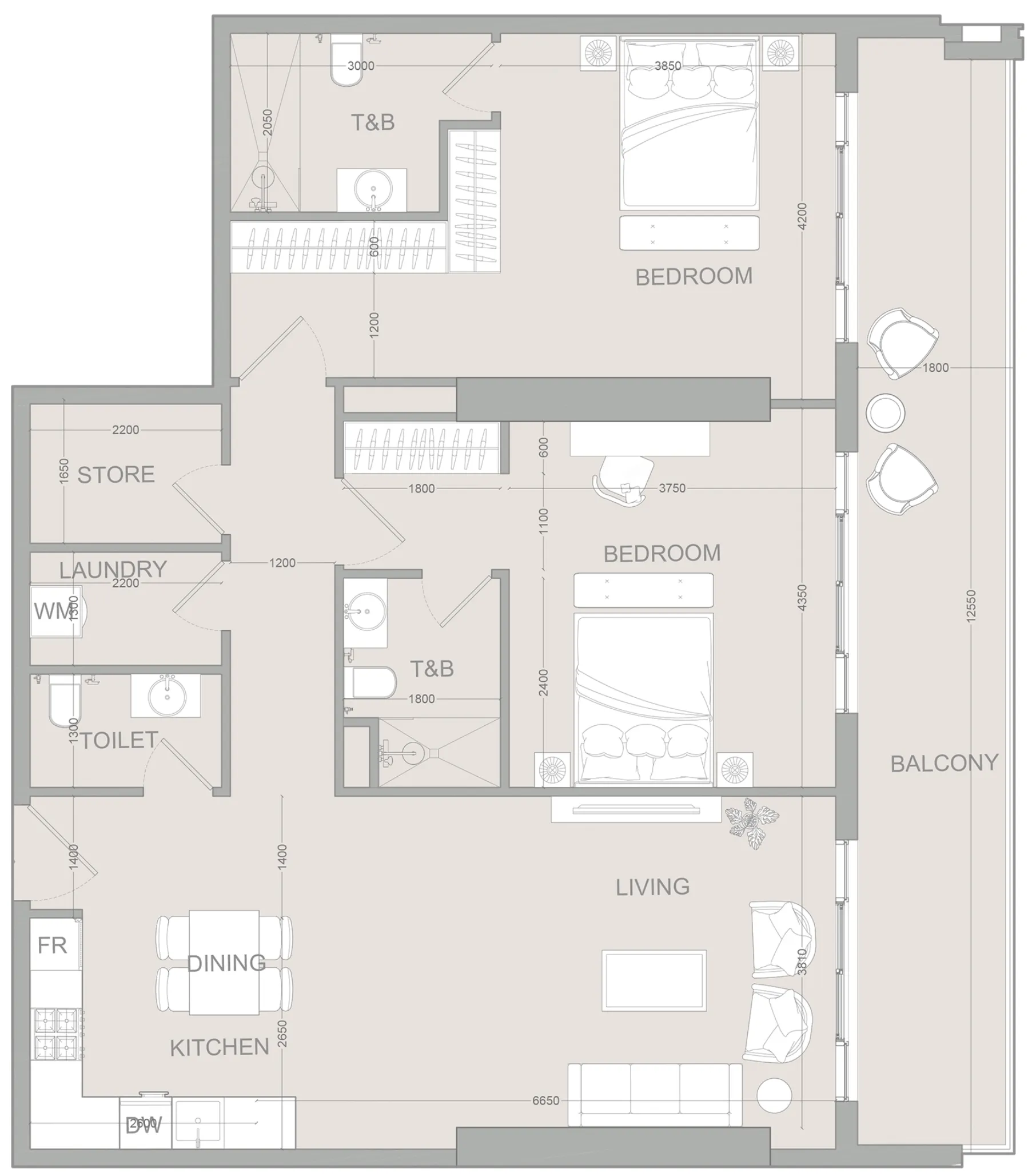 AUREL1A Residence 2 bed floor plan, 1,408 sqft