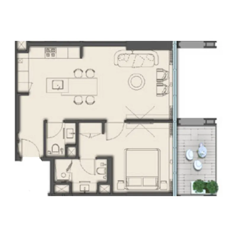 The Symphony by Imtiaz 1 bed floor plan, 641 sqft