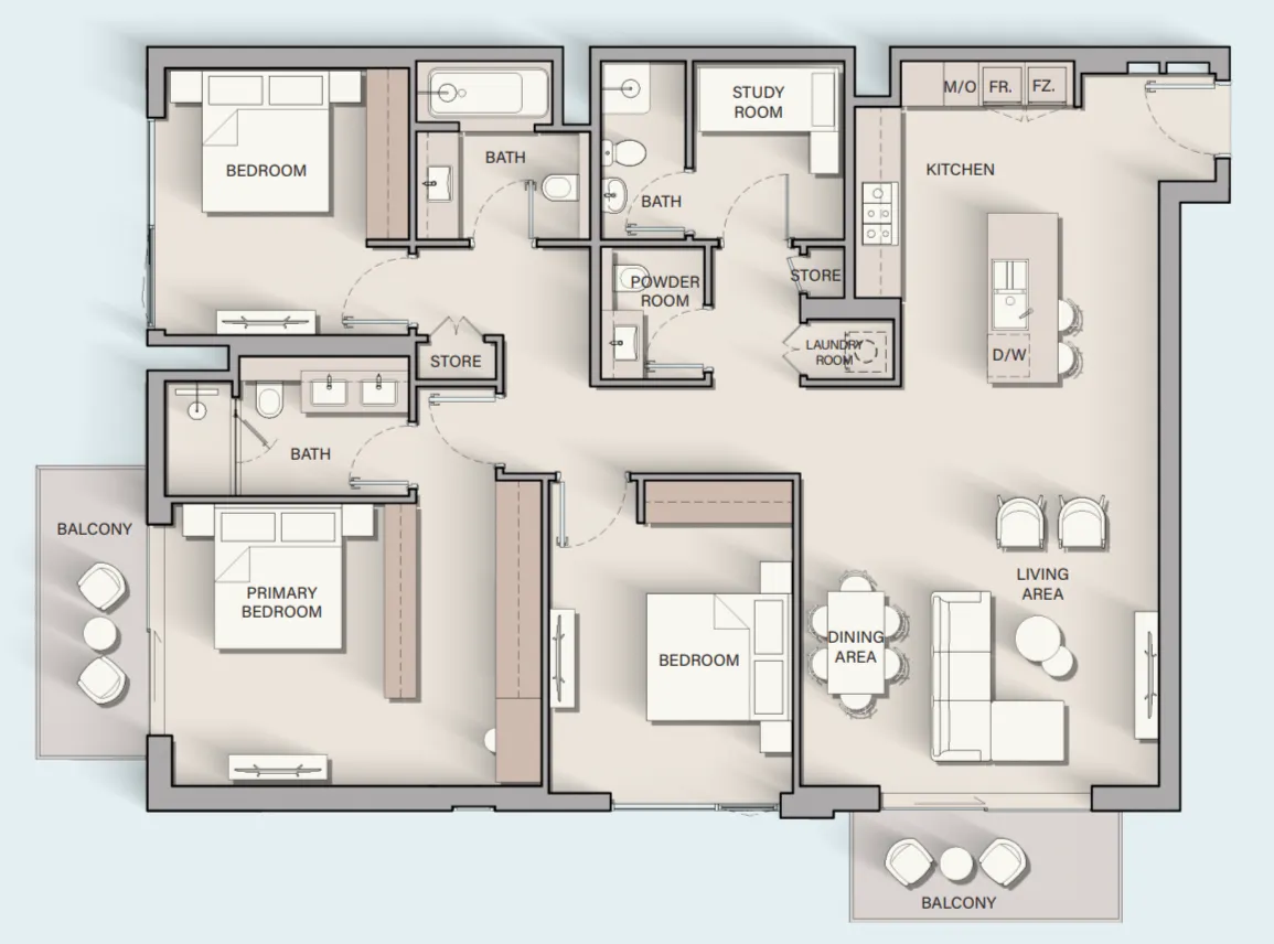 Belgravia Gardens 3 bed floor plan, 1,717 sqft