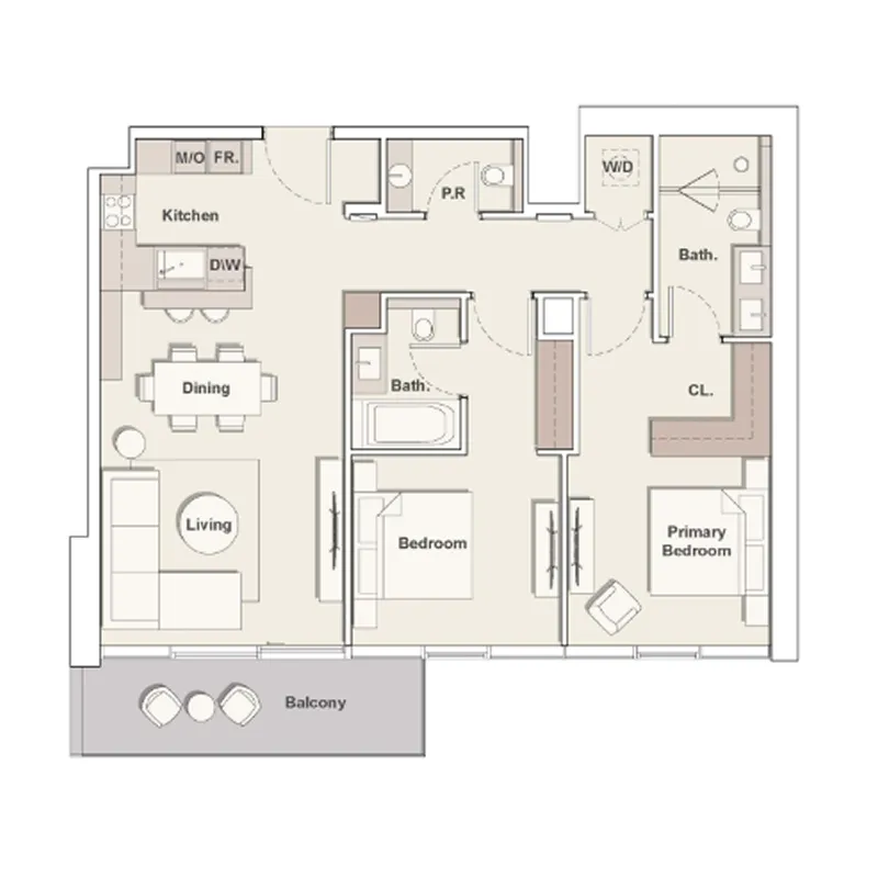 The Highgrove 2 bed floor plan, 1,218 sqft