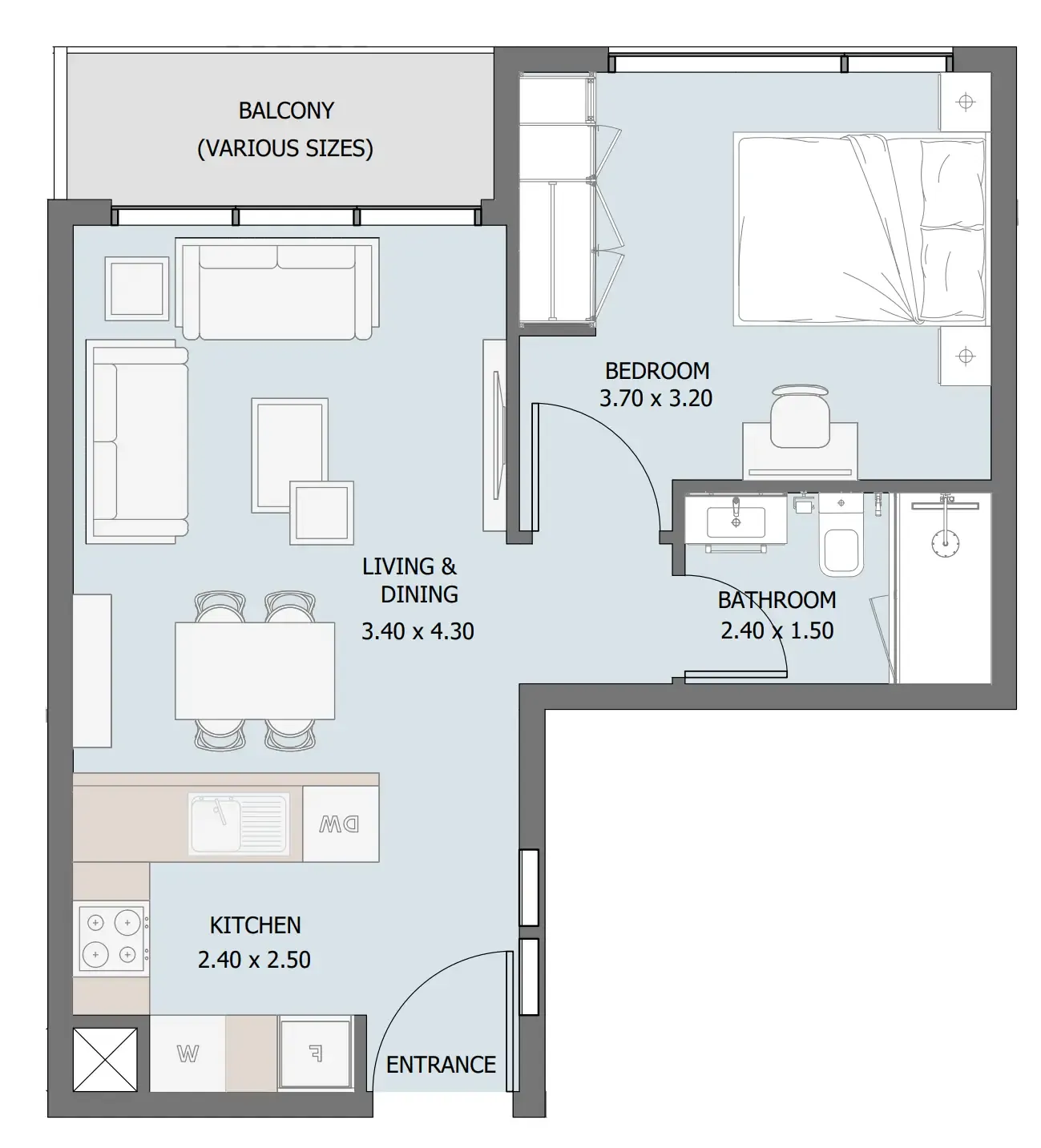 Verdana III 1 bed floor plan, 533 sqft