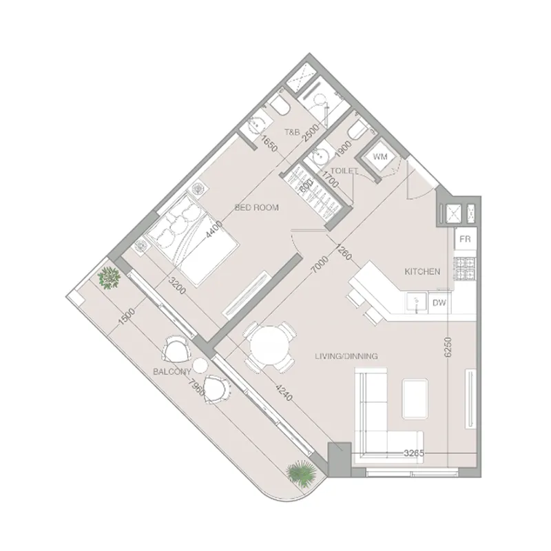 VERDAN1A 4 1 bed floor plan, 824 sqft