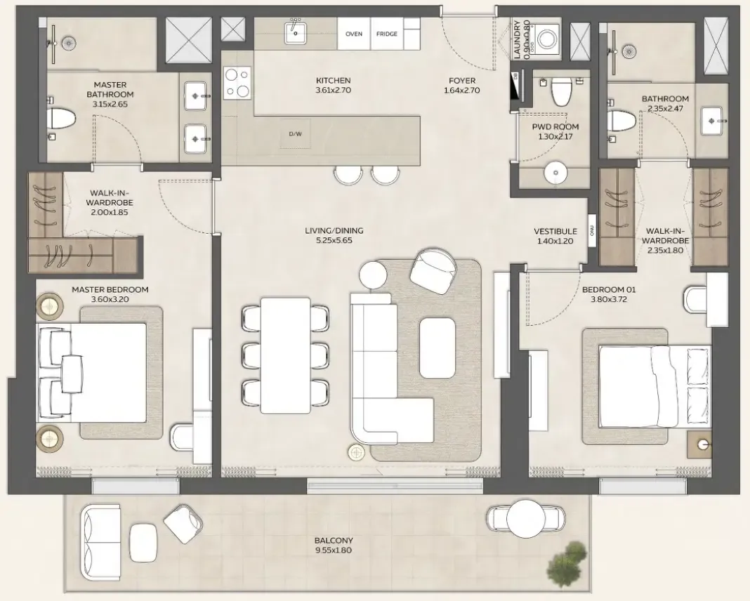 Expo Valley Views 2 bed floor plan, 1,357 sqft