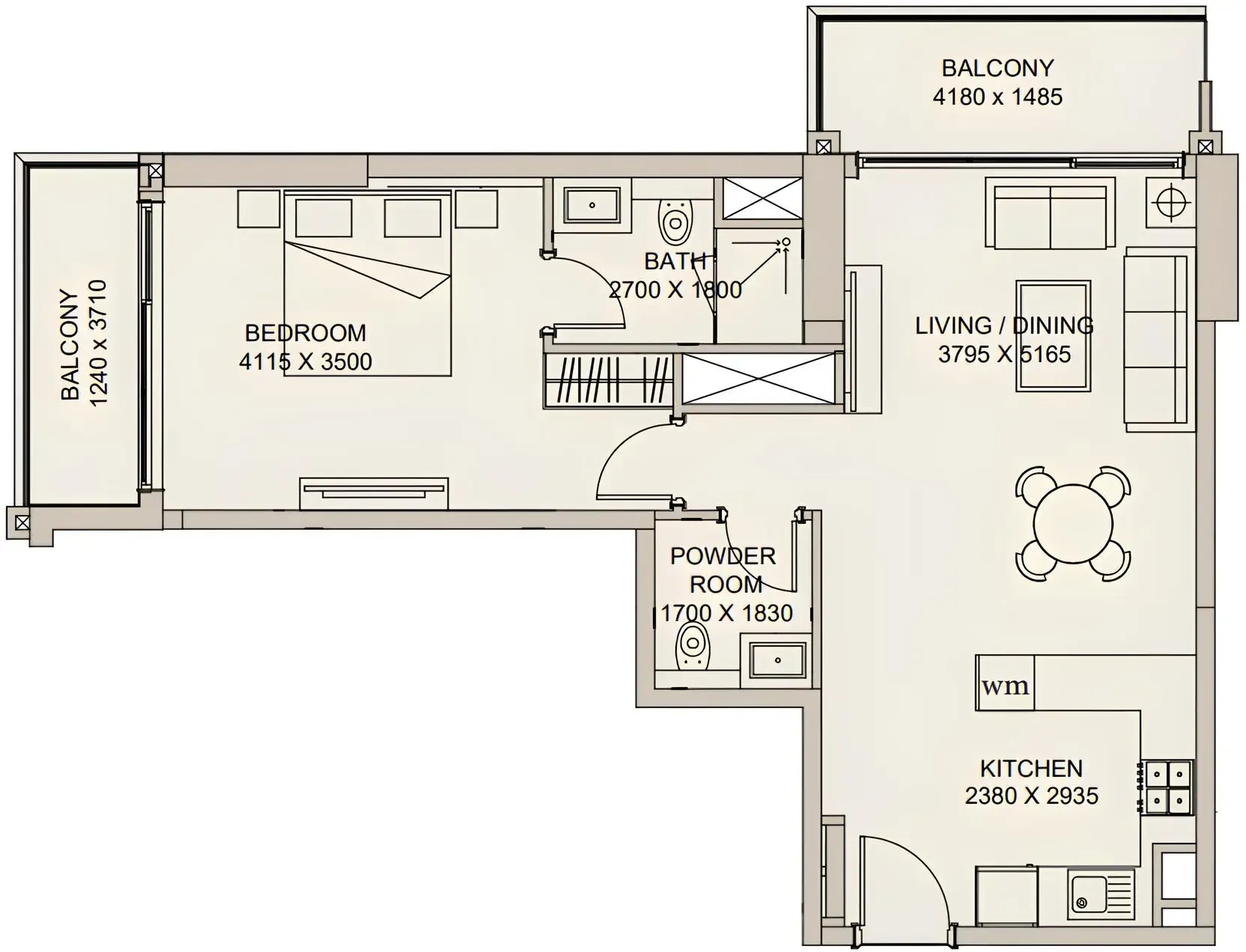Nirvana Residences 1 1 bed floor plan, 812 – 813 sqft
