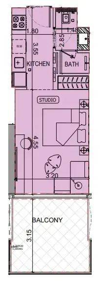 Binghatti Luxuria Studio floor plan, 429 sqft