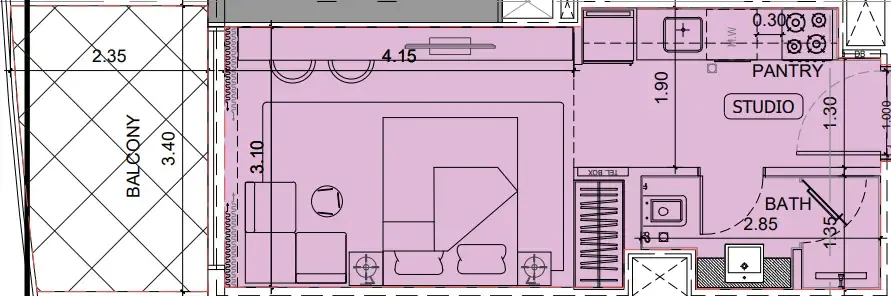 Project Maybach Studio floor plan, 380 sqft