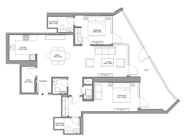 Skyvue Spectra 2 bed floor plan, 1,409 sqft