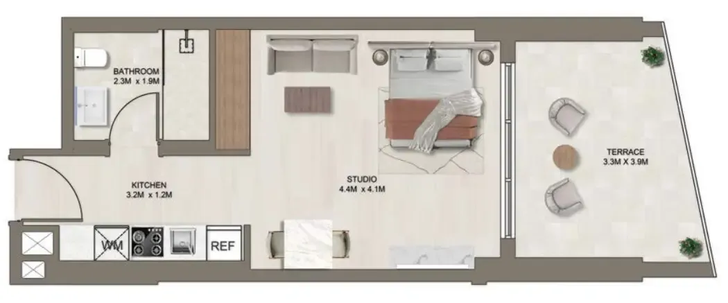 Ghaff Land Residence Studio floor plan, 508 sqft