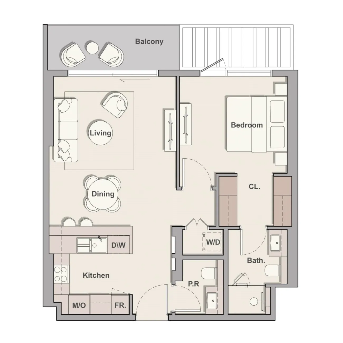The Hillgate 1 bed floor plan, 777 sqft