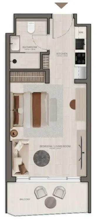 Stax Studio floor plan, 394 – 421 sqft