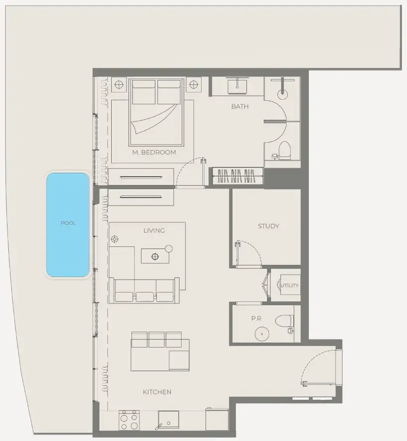 Bond Enclave 1 bed floor plan, 1,295 sqft
