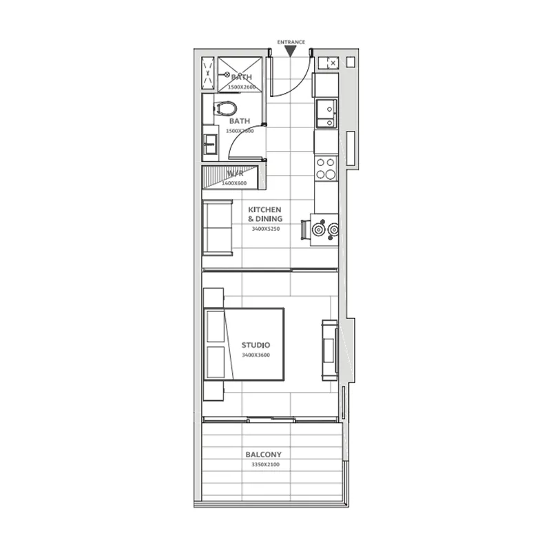 Solanki One Studio floor plan, 433 sqft