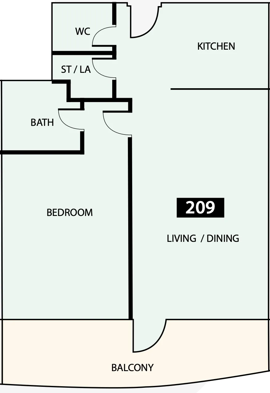 Paradise View 1 1 bed floor plan, 895 sqft