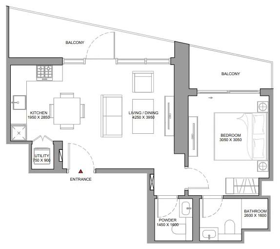 The Horizon at Sobha Central 1 bed floor plan, 702 sqft