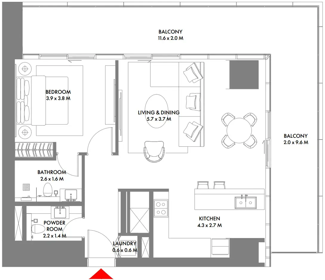 W The Residences by Arada 1 bed floor plan, 1,227 sqft