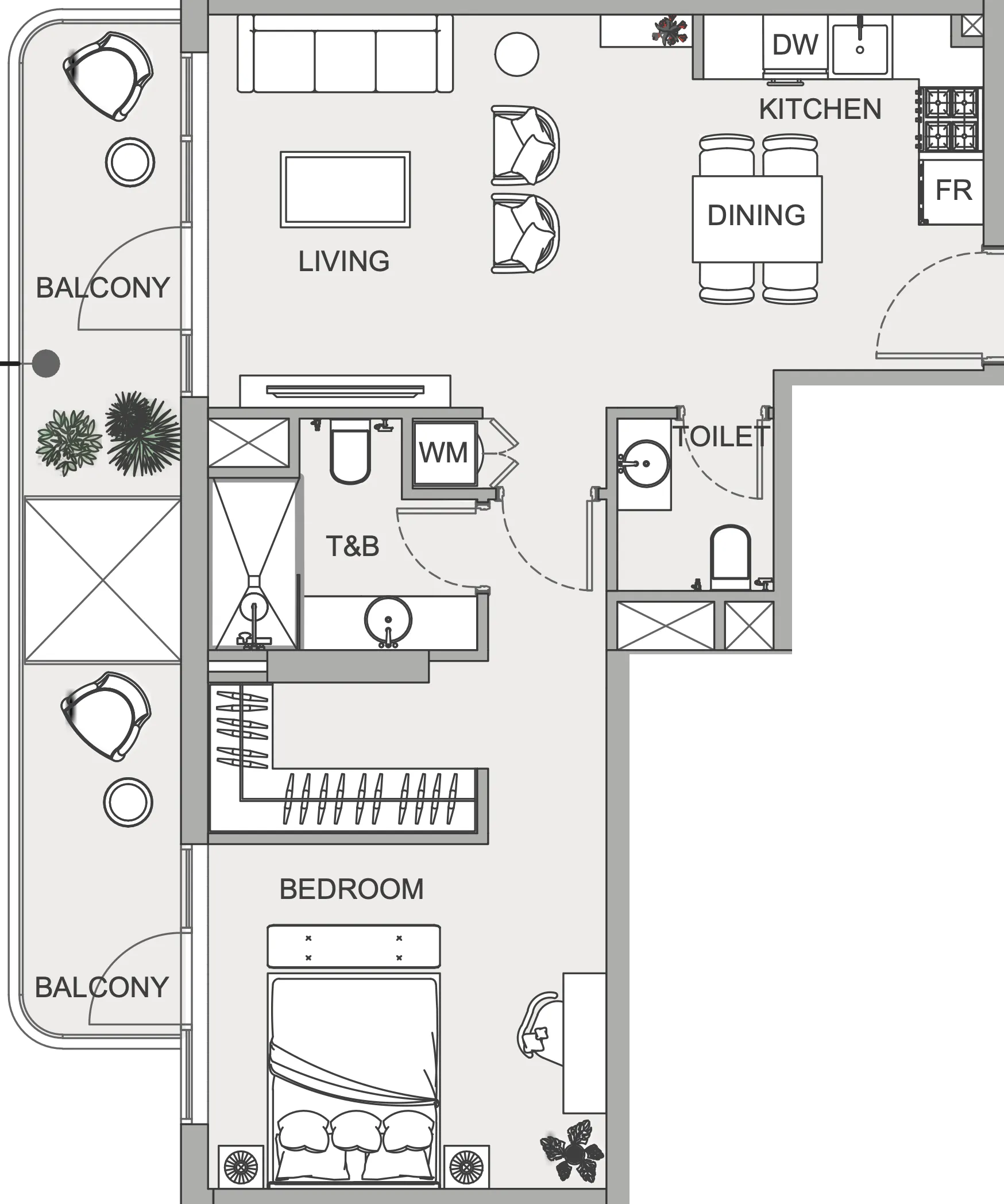 TETR1S Tower 1 bed floor plan, 820 sqft