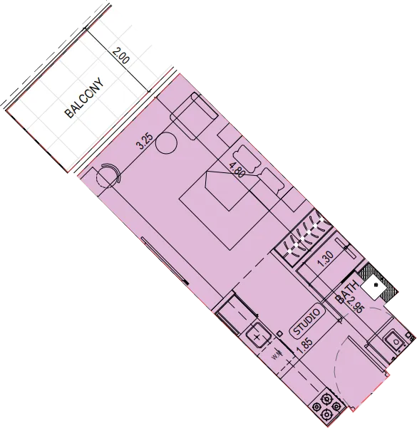 Binghatti Sky Terraces Studio floor plan, 467 sqft