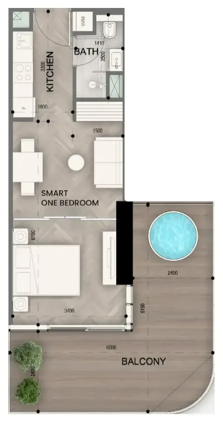 Sky Line by Peace Homes Studio floor plan, 633 sqft