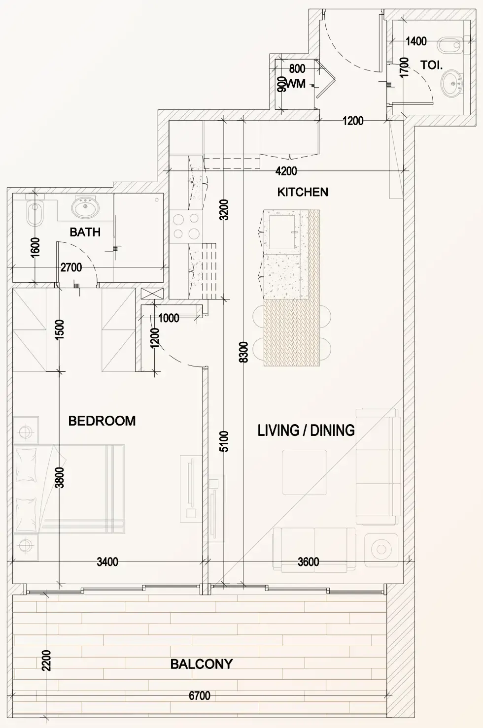 Bling Avenue 1 1 bed floor plan, 854 sqft