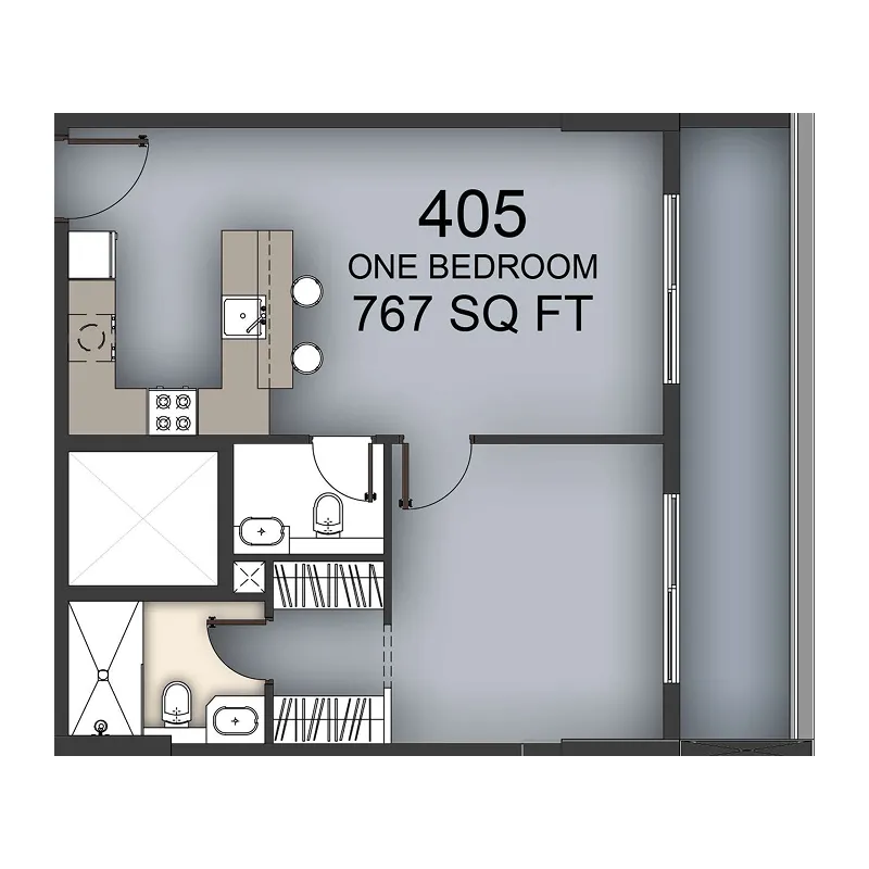Aizel Tower 1 bed floor plan, 767 sqft