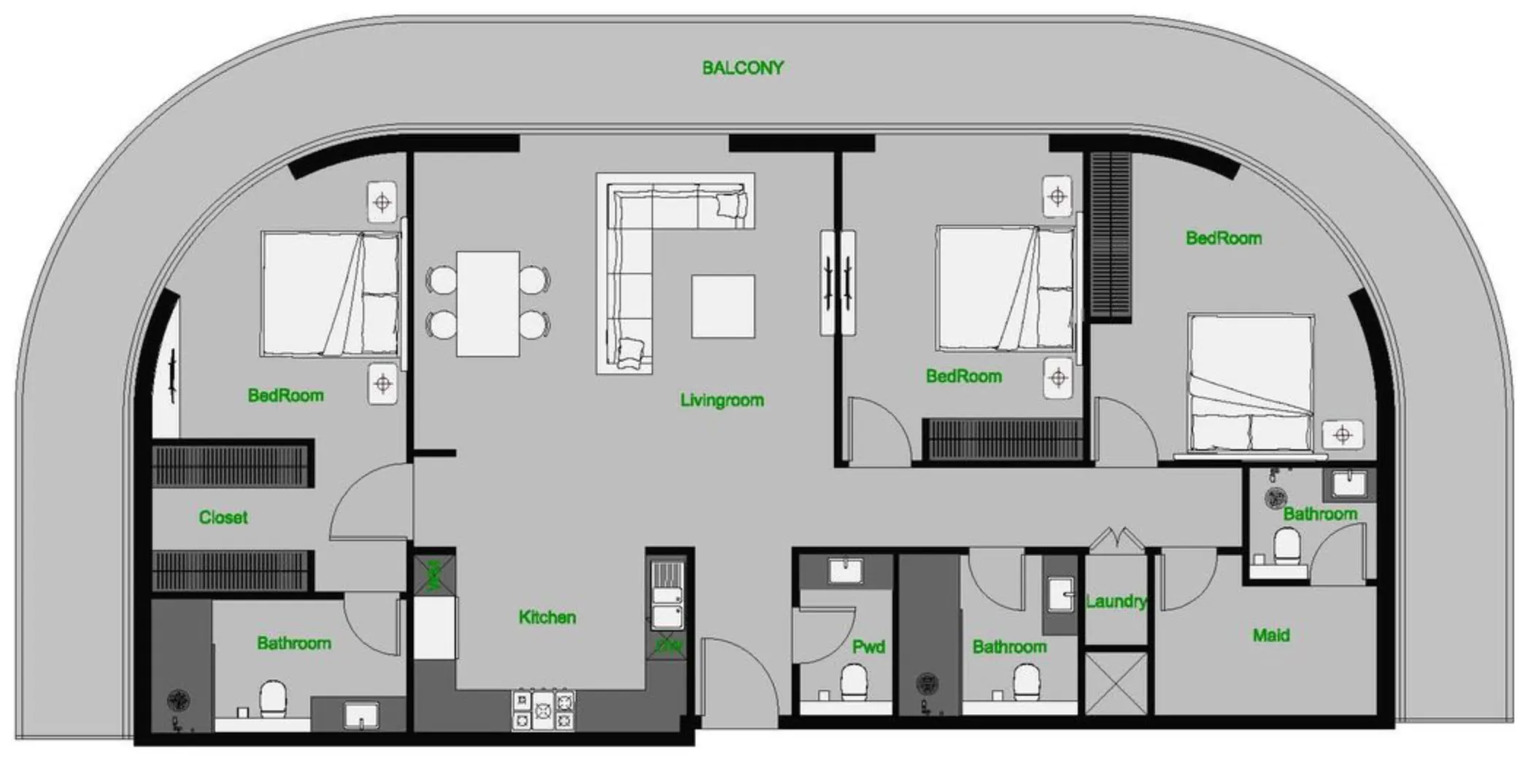 The Central Downtown 3 bed floor plan, 2,204 sqft