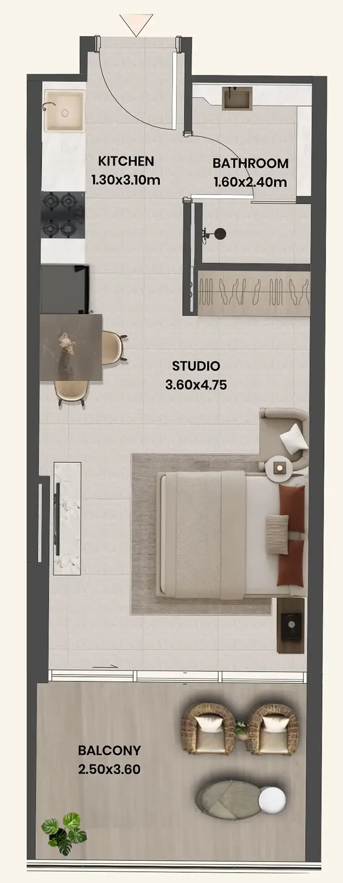 Divine Al Barari Studio floor plan, 436 sqft