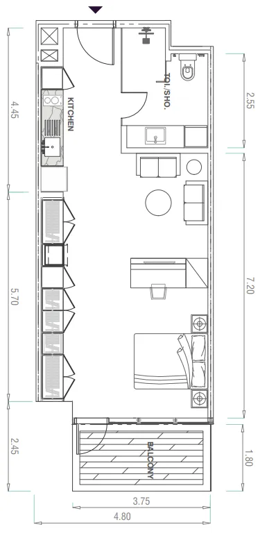 MBL Signature Studio floor plan, 636 sqft
