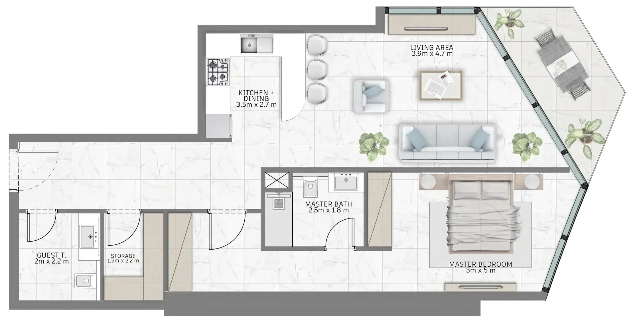 Al Habtoor Tower 1 bed floor plan, 1,001 sqft