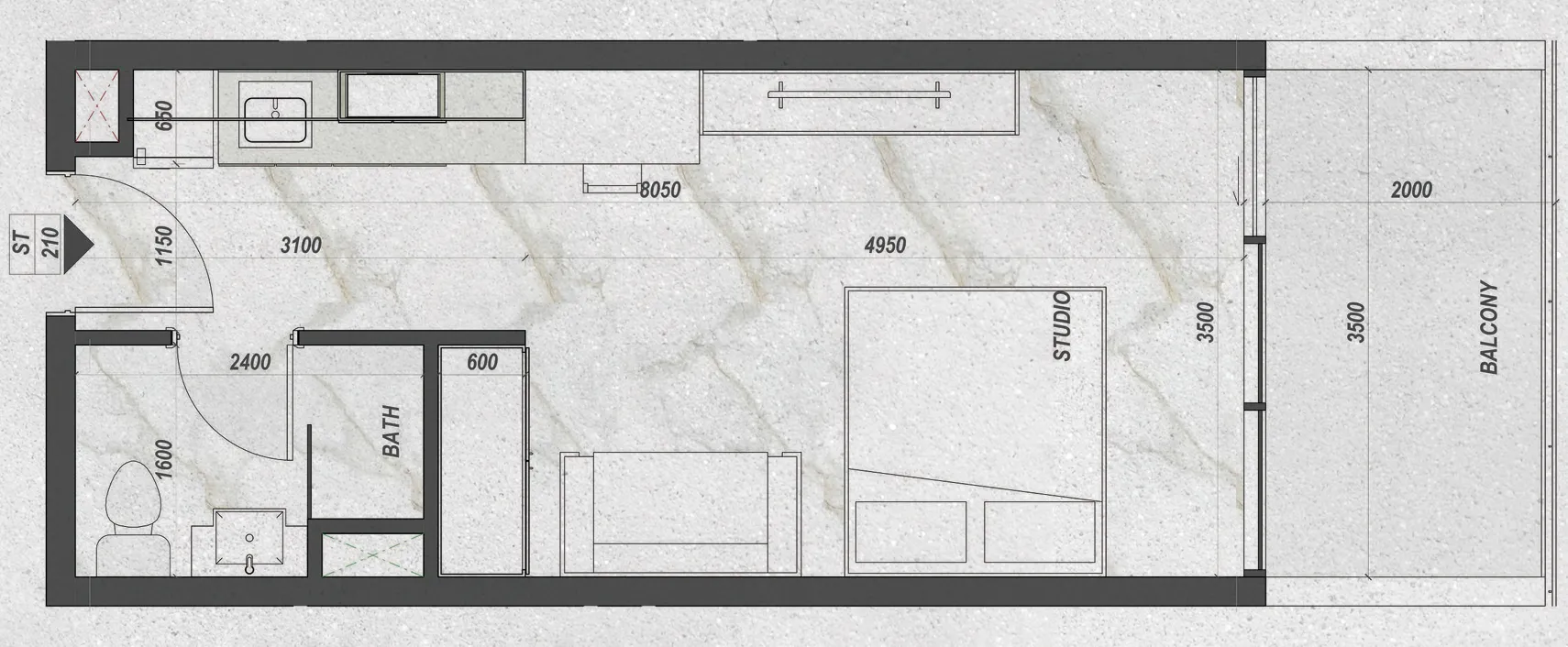 Zyra Hills Studio floor plan, 441 sqft